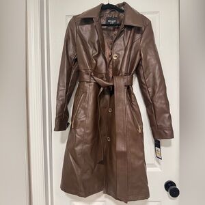 Guess Women's Rich Brown Leather Trench Coat